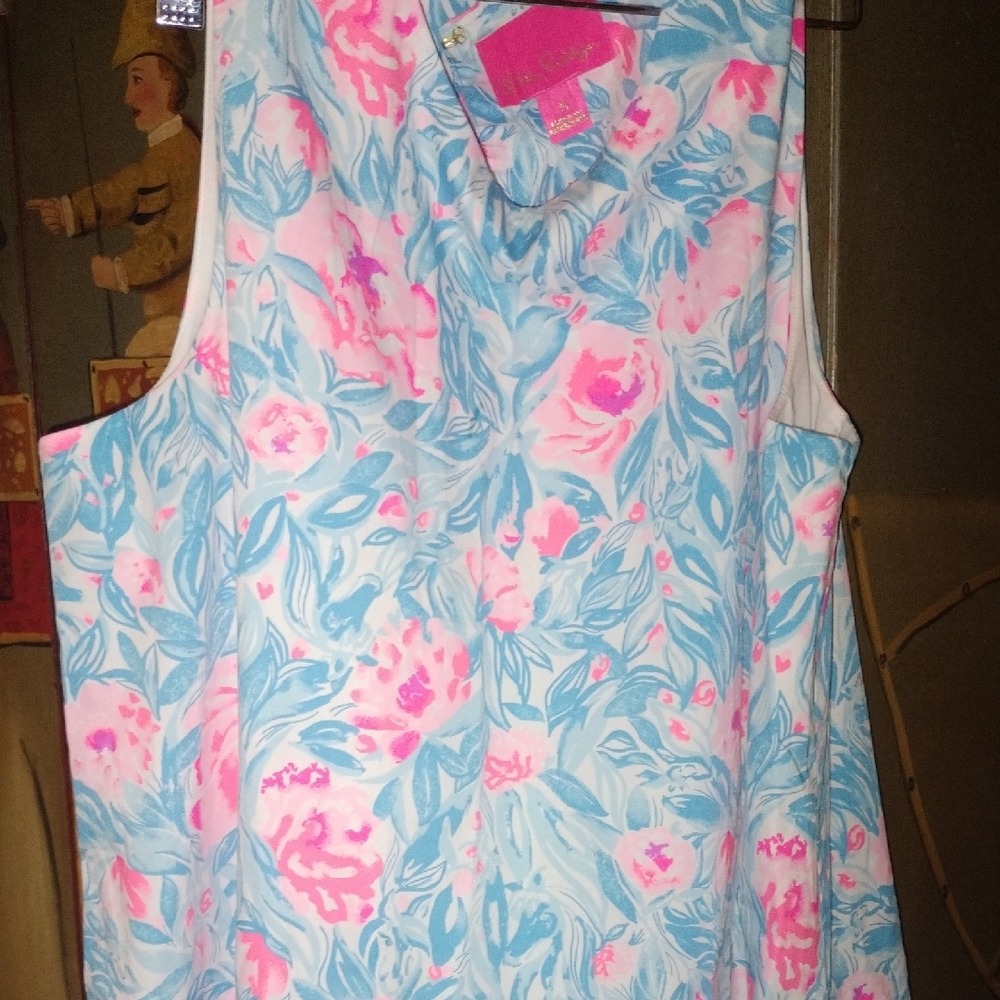 Vintage Lilly Pulitzer Pink and Blue Floral Dress W Skirt Ruffles - Picture 4 of 6